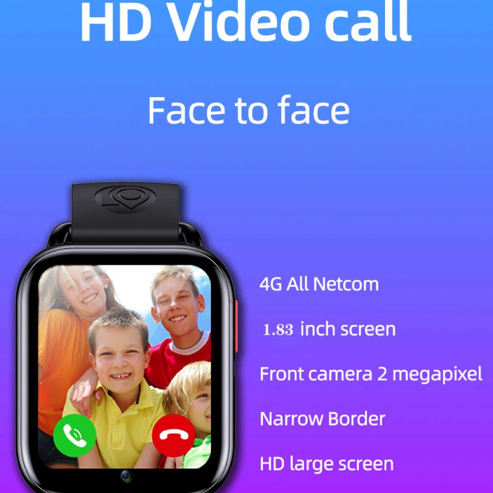 어린이용 4G 스마트 워치, 건강 SOS, GPS 위치, 영상 통화, WiFi, SIM 카드, 1.83 인치 HD 스마트 워치 카메라, 방수 아기