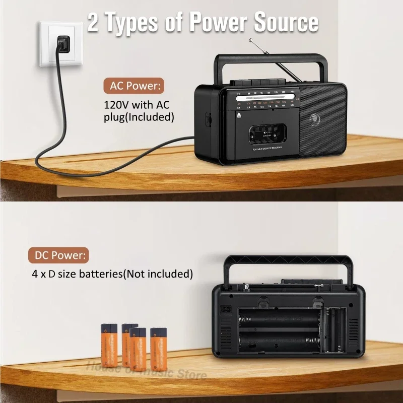 Cassette Radio Retro Bluetooth Boombox TF Card/USB/Tape Player AC Powered Or Battery Operated Stereo AM/FM/SW Radio With Speaker