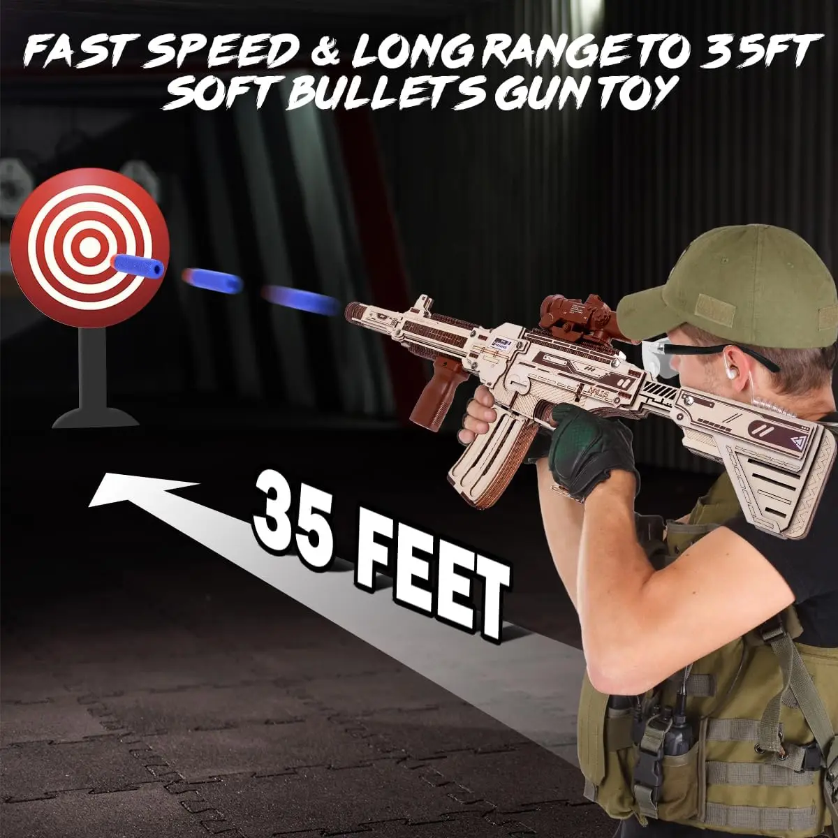 VATOS 3D Wooden Gun Puzzles for Kids Adult with Foam Soft Bullet Electric Wooden M416 Model Rifle Guns Toy DIY Building Gift Boy