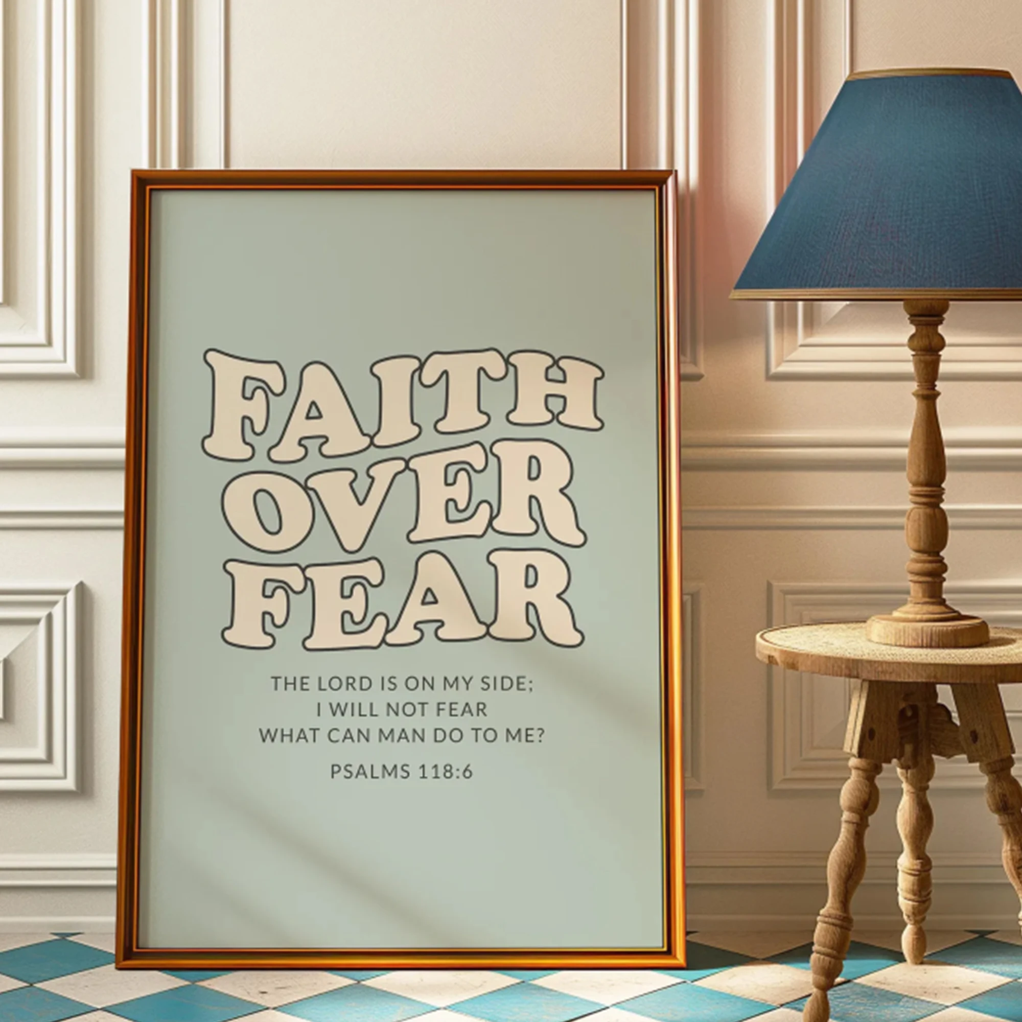 Retro Christian Psalm Scripture Faith Over Fear Wall Art Print Canvas Painting Poster Picture For Living Room,Bedroom Home Decor