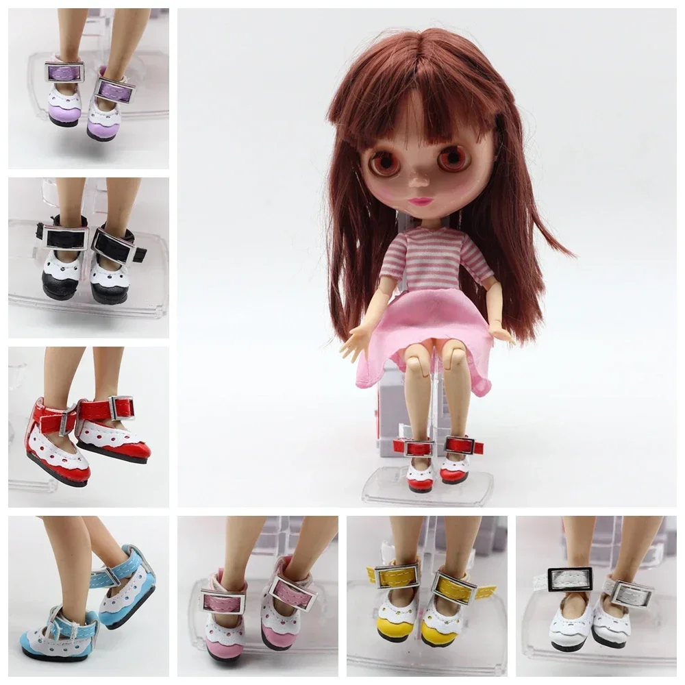 

Wholesale 2.8*1.3cm Pink/White/Black/Purple/Red/Blue/Yellow/Green PU Lace Shoes For 1/12 BJD blyth/AZ /licca/Pullip doll