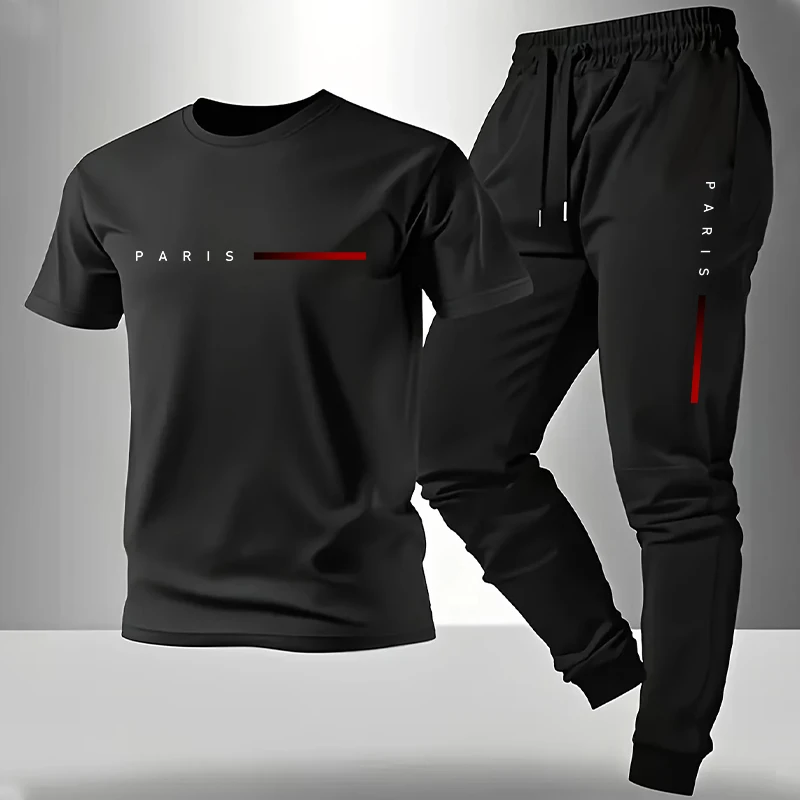 2026 Neu eingetroffen: Herren-Trainingsanzug – T-Shirt und Jogginghose für Frühling/Sommer – Lässiges Sport-Outfit mit Kurzarm für den Alltag – Modisches Herren-Set – Detail 2