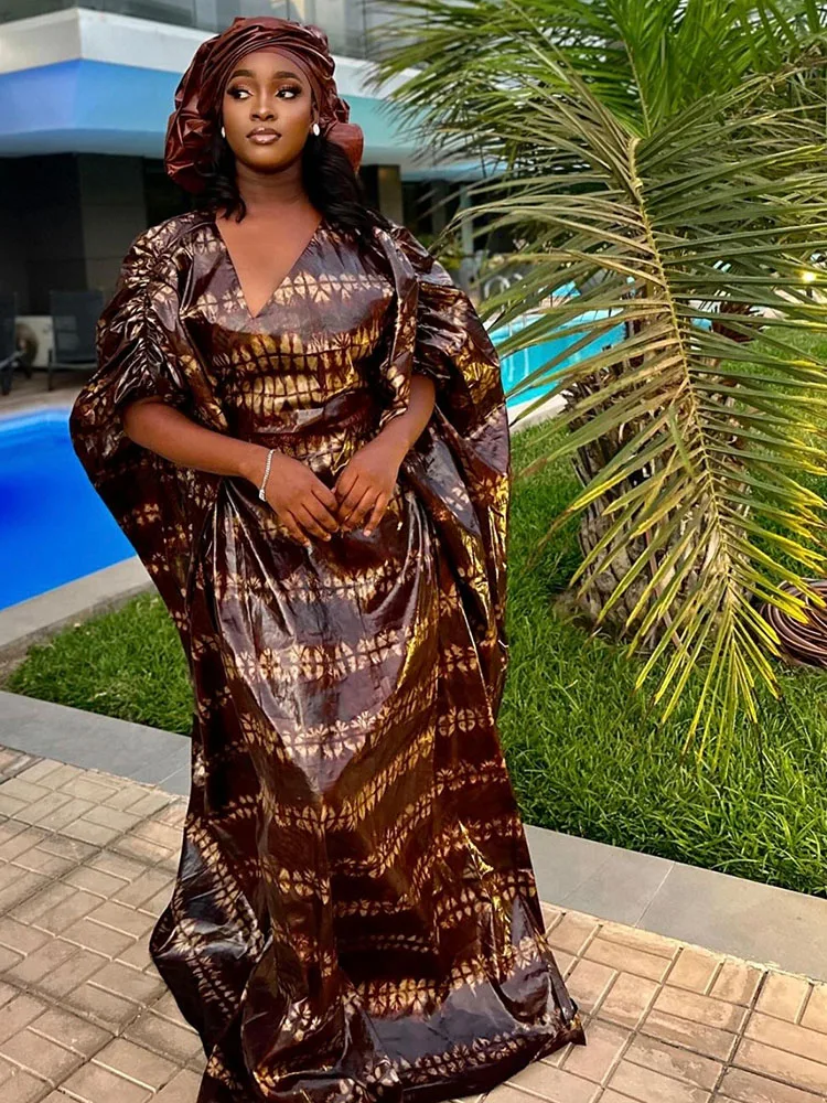 

【Новое поступление 2025】Элегантное женское праздничное платье Dashiki Boubou в стиле Рамадан с шарфом, длинное платье в африканском стиле Анкара на свадьбу