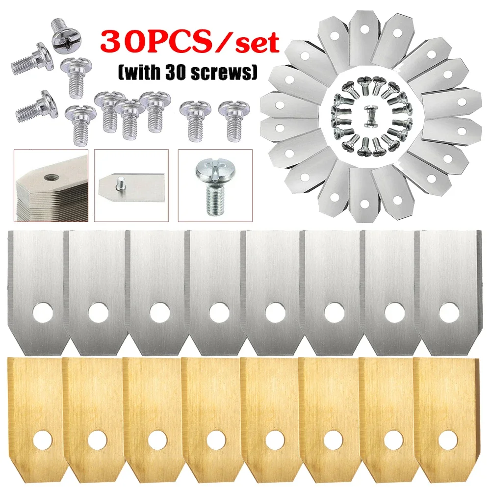 18/30pcs Lawn Mower Cutting Blades W/Screw Kit Stainless Steel Replacement For Husqvarna Mower/Gardena Robotic Lawnmower Repair