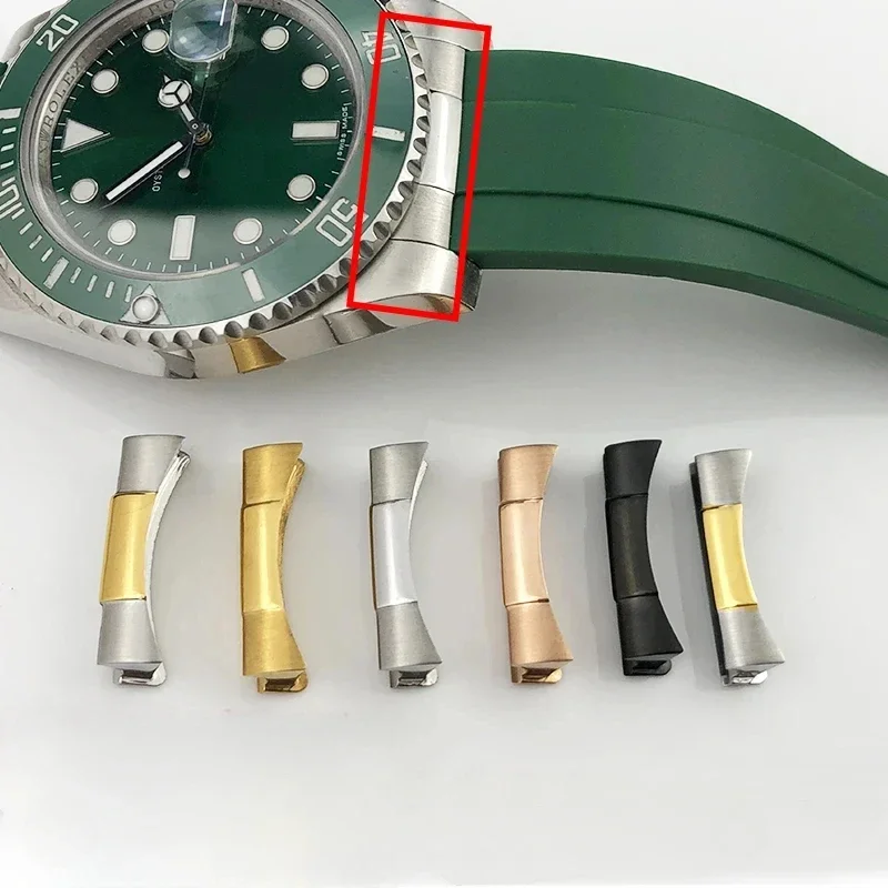 Bracelet de montre en acier inoxydable pour Rolex Submariner Gstuff, section de bracelet en caoutchouc, accessoires de pièce de montre, lien d'extrémité incurvé, jour, 20mm
