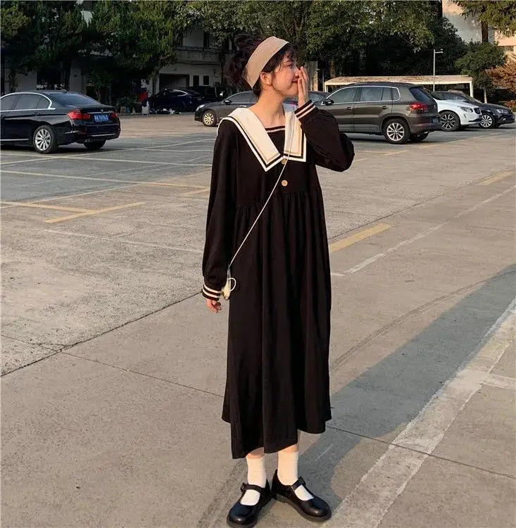 Large Size 6XL 150KG Autumn Spring High Waist Dress Women Long Sleeve Turn Down Collar Lady Black Casual Long Dresses