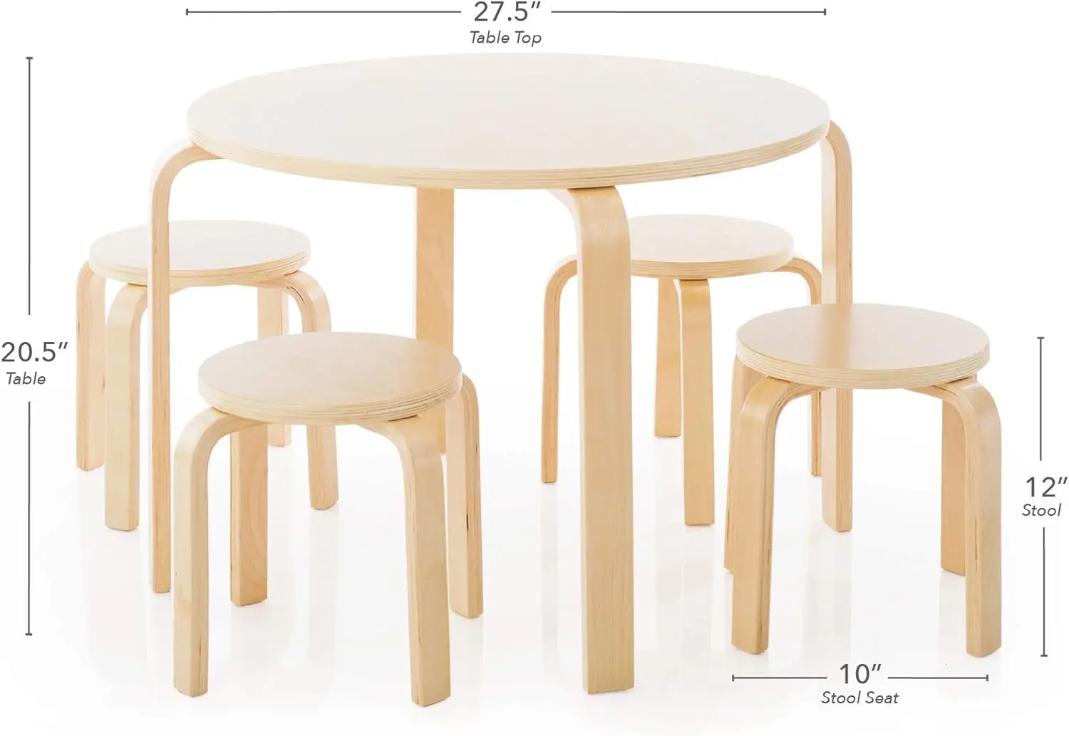 Children Furniture Sets for Kids White - Stacking Bentwood Stools with Curved Wood Toddler Activity Children Furniture Sets