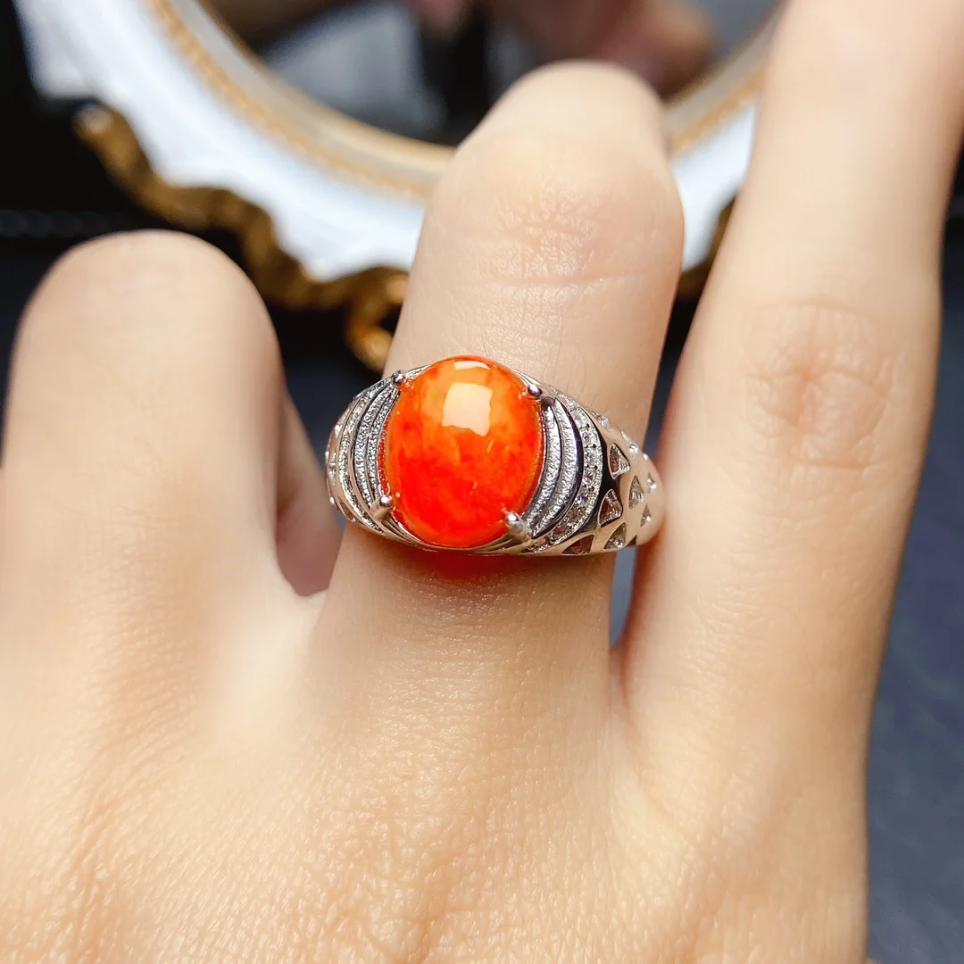 Oval 9x11mm Red Orange Opal Women Man Ring 925 Sterling Silver October Birthstone Opal Engagement Rings image 3