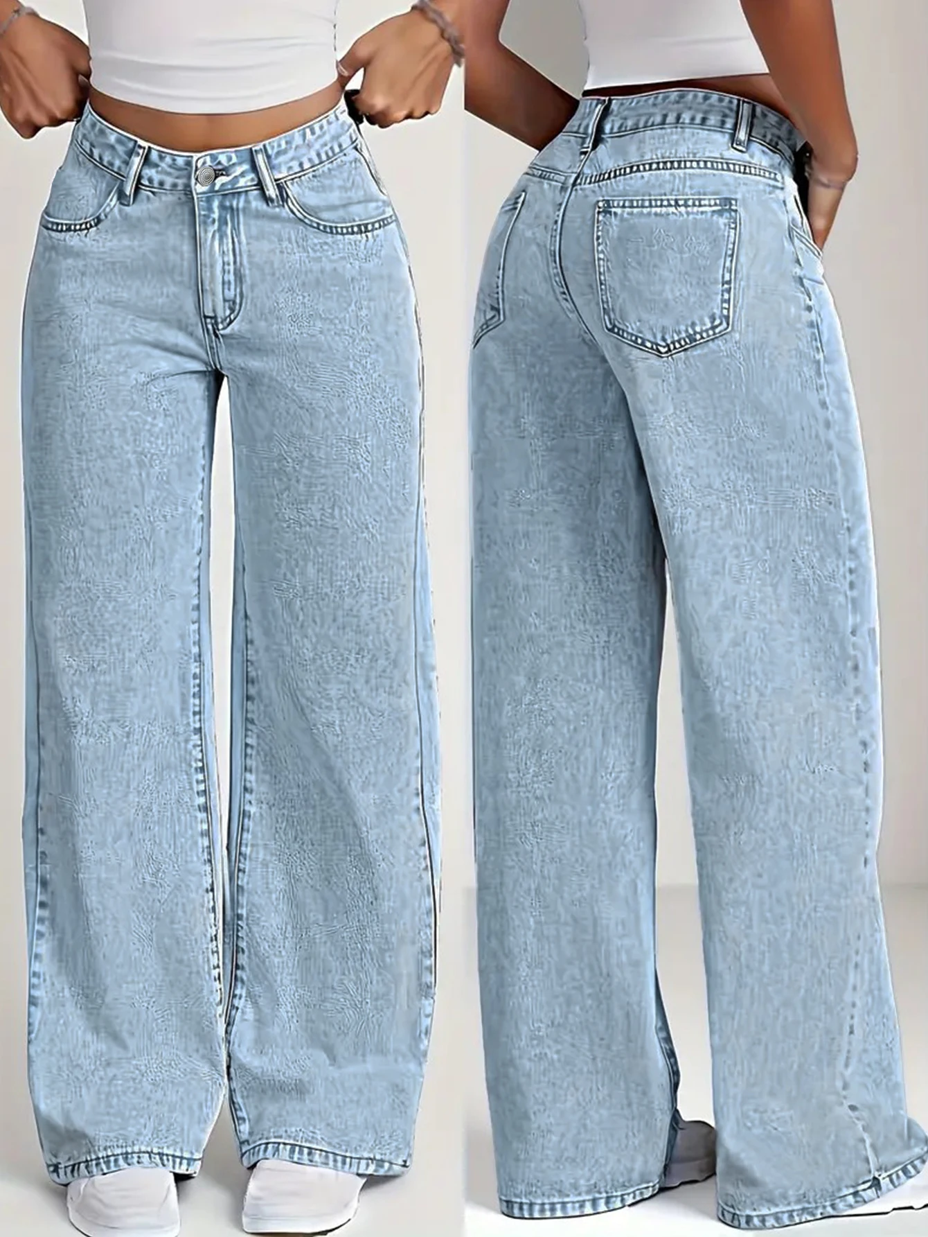 

Autumn Y2K Aesthetic Women's Washed Blue High-Waisted Straight-Leg Loose Jeans – Perfect for Casual Outings & Dates