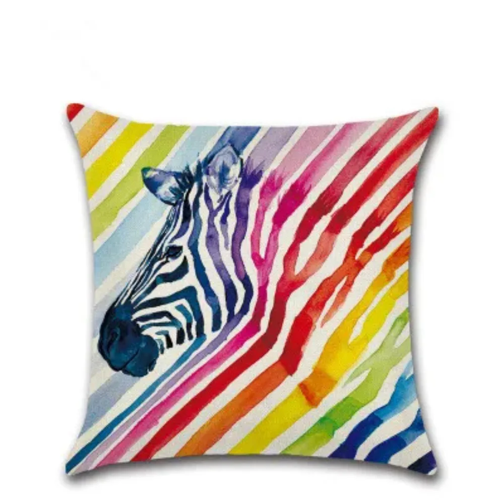 CIFBUY Rainbow Animal Zebra Elephant Unicorn Wolf Bird Pillow Cover Decorative Throw Pillowcase for Sofa Car Home Textiles