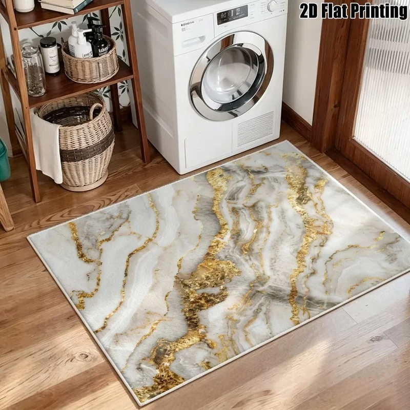 1Pc Luxury Style Marble Pattern Printed Rug, Bohemian Style Decorative Rug for Living Room, Bedroom, Dining Room, Bedside, Indoor and Outdoor Patio, Home Decor Accessories