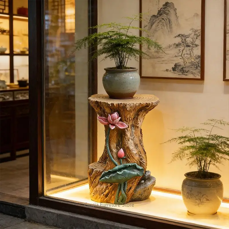 Indoor Decorative Plant Stand for Living Room, Wood Display Shelf for Balcony, Rustic Flower Pot Holder for Home Greenery