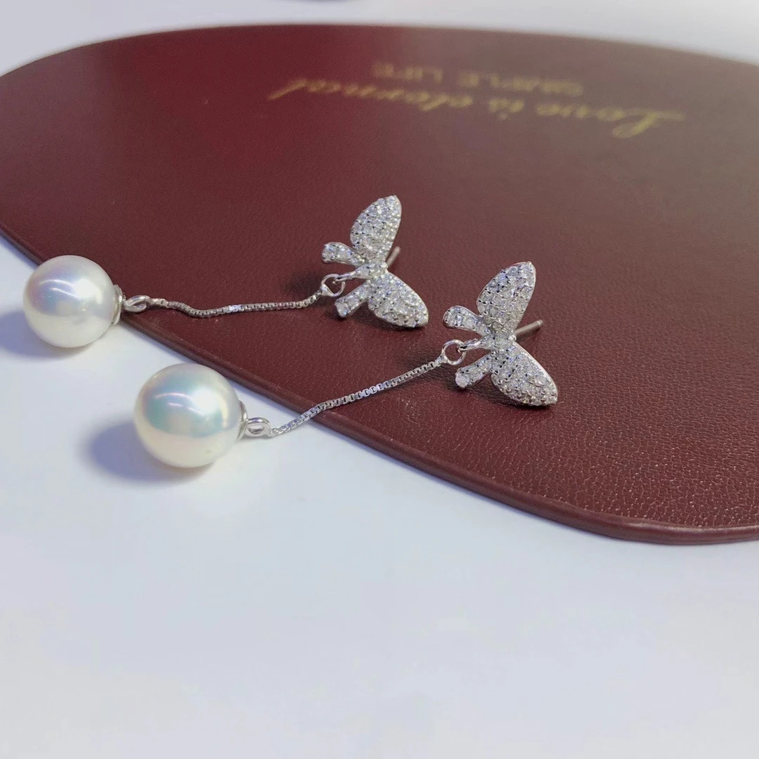 Butterfly S925 Sterling Silver Earrings Mount Findings Settings Base Mounting Parts Accessory for 7-10mm Pearls 5 pairs/lot