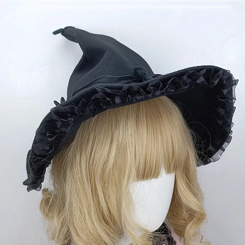 Cappello da mago con fiocco per festa di Halloween Accessori per costumi Lolita gotici da donna Cappelli da strega retrò