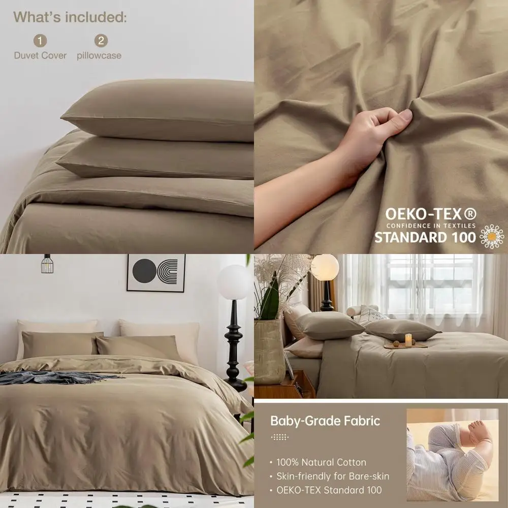 

Twin Size Khaki Cotton Linen Duvet Cover Set - 100% Washed Cotton, Soft Texture, Breathable Bedding with Zipper, 68x90