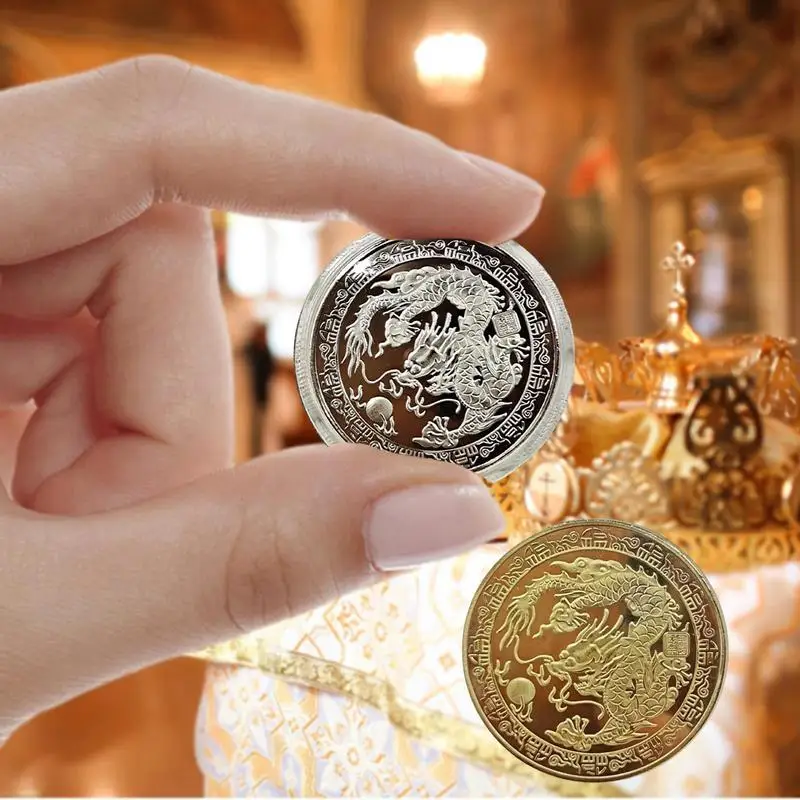 

Dragon Gold Silver Coin Commemorative Lucky Zodiac Coin Rust-proof 2024 Silver Plated Commemorative Challenge Coin for Holiday