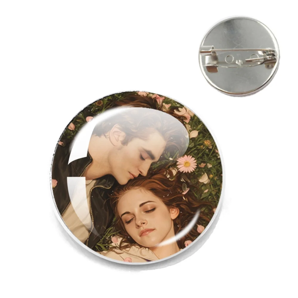 Movie Character Bella Edward Glass Metal Brooch Twilight Classic Movie Pins Badge Backpack Clothes Lapel Pin Jewelry Accessories