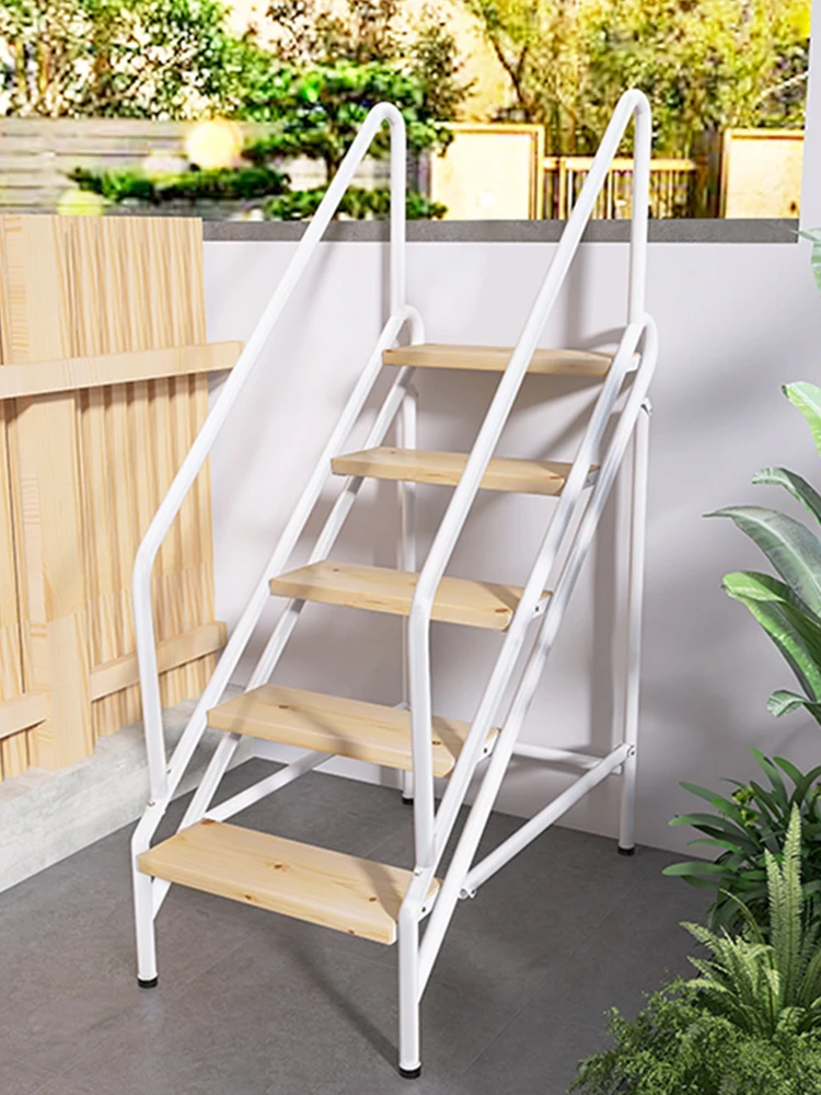 

Solid wood household indoor and outdoor thickened swimming pool ladder stool simple balcony flower stand four or five