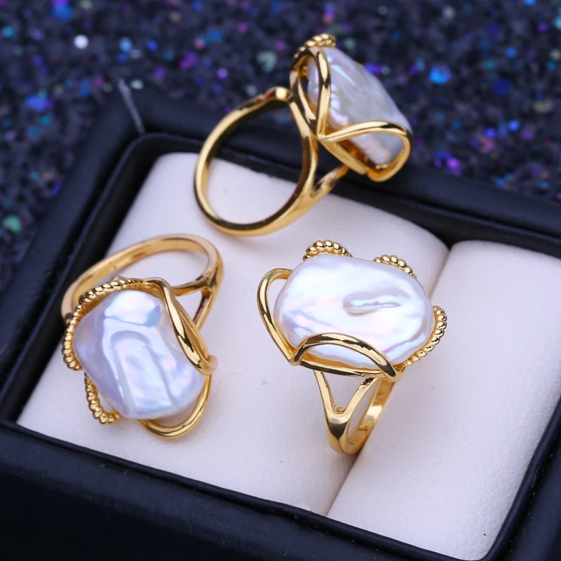 

Кольца из стерлингового серебра 925 пробы с крупными барочными жемчужинами 12-16 мм для женщин, свадебные украшения, подарок на день рождения, натуральный пресноводный жемчуг