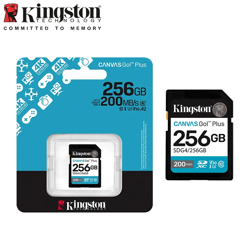 بطاقة Kingston SDG4 SD لكاميرات DSLRs بدون مرآة 4K فيديو V30 C10 SDXC بطاقة ذاكرة تصل إلى 200 ميجا بايت/ثانية بطاقة فلاش SD عالية السرعة