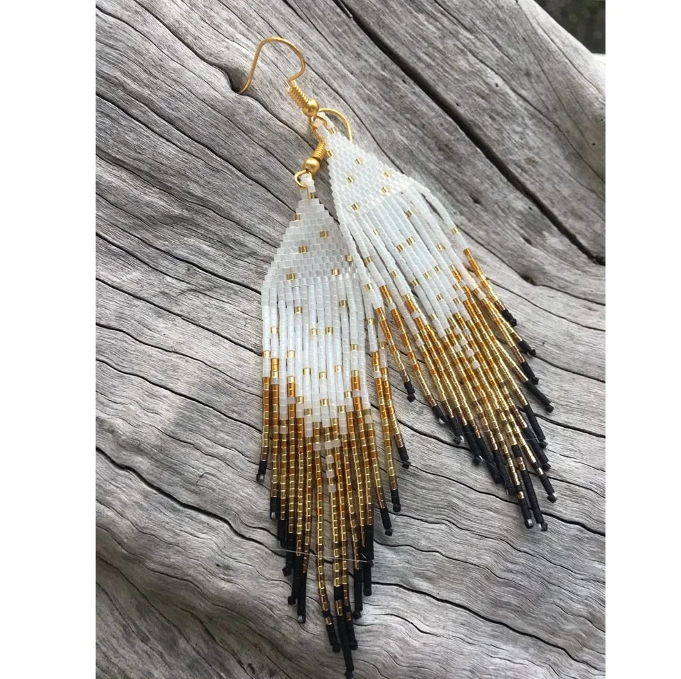 

Серьги ручной работы из бисера с симметричным узором, модные серьги ручной работы с украшением в виде сердца и кисточкой, женские богемные серьги из бисера для женщин