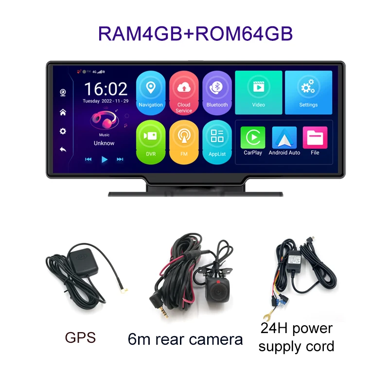 Caméra de tableau de bord de voiture avec rétroviseur, enregistreur de caméra de vision nocturne, contrôle d'application, moniteur à distance automatique, ADAS, GPS, 4G, DVR, 10.26 P, 1080 pouces