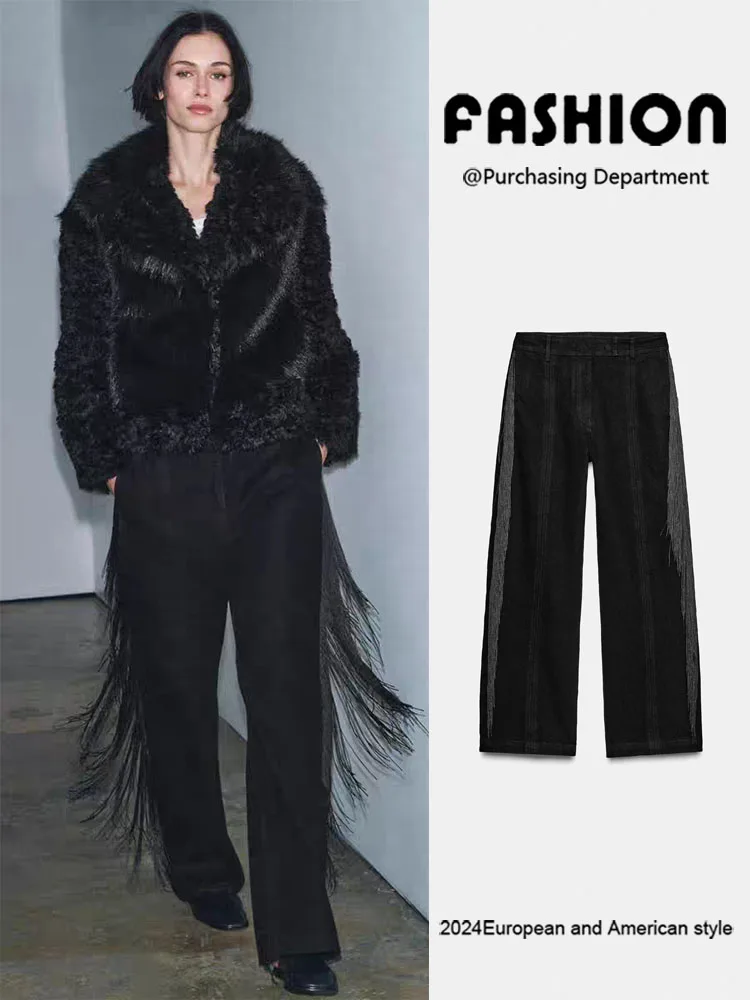 ファイオナブル 2025 冬 レディース ロングパンツ タッセル飾り 快適 ミッドウエスト 細見え 多用途 スタイリッシュ 新作