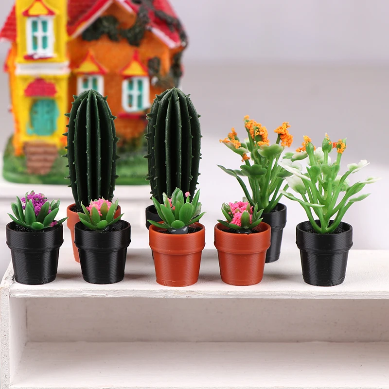 5Pcs 1:12 Dollhouse Simulation Plant Potted Model Dollhouse Miniature Garden Home Ornaments Micro Scene Decoration Toys