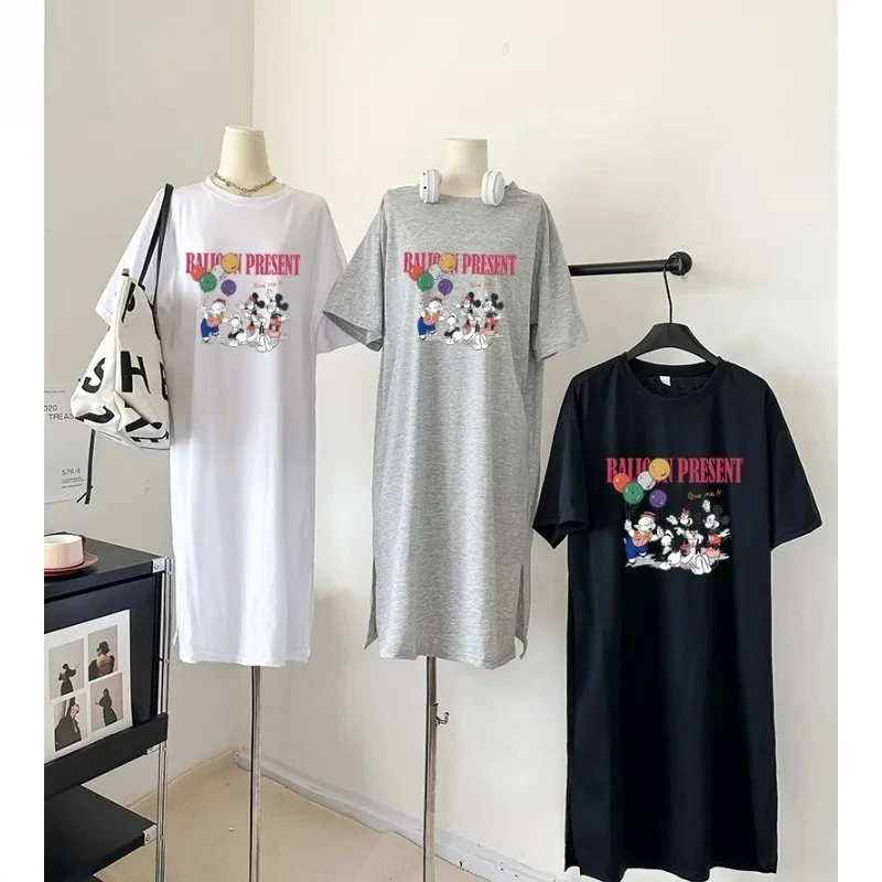 

New Plus Size Women's Korean Style T-Shirt Dress - Fashionable Printed Mid-Length Dress, Loose Casual Oversize Short-Sleeve