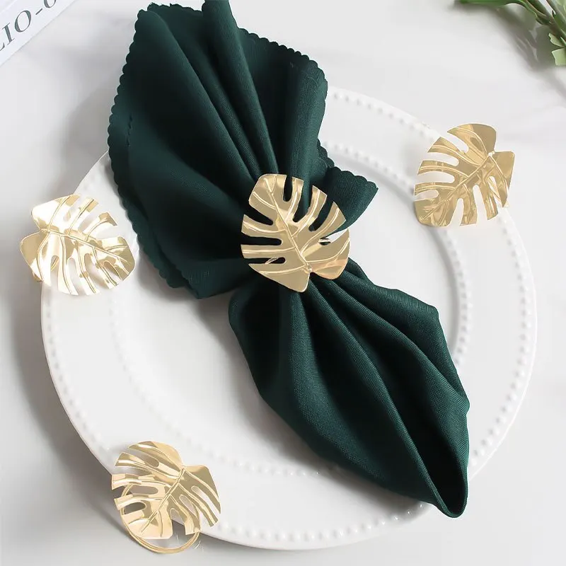 4 Stücke Metall Blatt Serviettenring Gold Serviettenhalter Tischdekorationen Weihnachten Hochzeit Geburtstag Simulation Schildkröte Zurück Blatt Schnalle