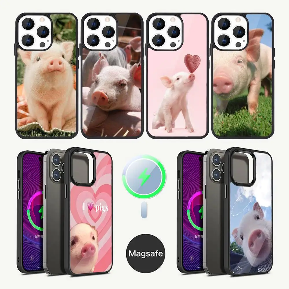 

Чехол для телефона Cute Pet Pig для iPhone 17,16,15,14,13,12,11, Plus, Pro, Max Mini Magsafe с магнитной беспроводной зарядкой