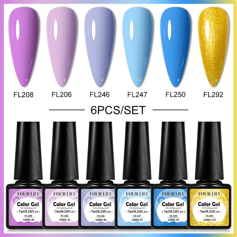 VIER LILY 6Pc Macaron Serie Gel Nagellak Set Paars Roze Blauw Geel Langdurige UV LED Gel Nail Art vernis Nagels Kit