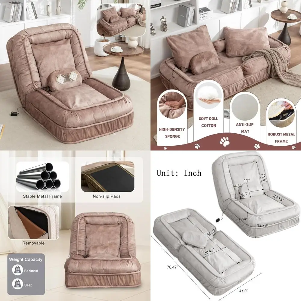 أريكة سرير قابلة للتحويل للبالغين والكلاب، مسند ظهر قابل للتعديل بـ 5 أوضاع، سرير أرضي منجد مع راحة كسولة #1