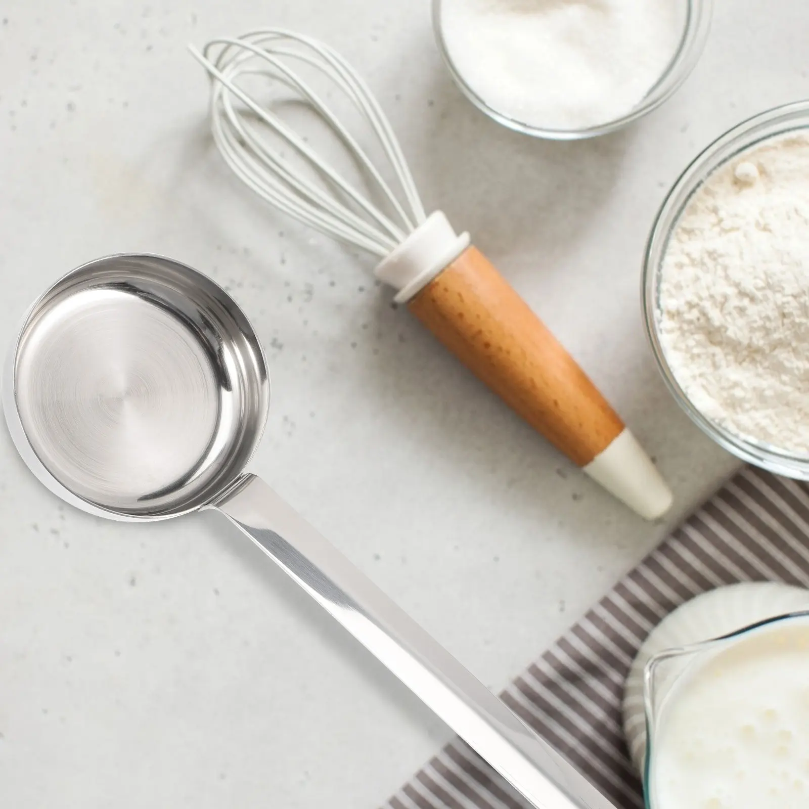 Stainless Steel Pizza Sauce Ladle Long Handle Flat Bottom Spoon Sauce Spread Ladle Gravy Serving Hot Oil Kitchen