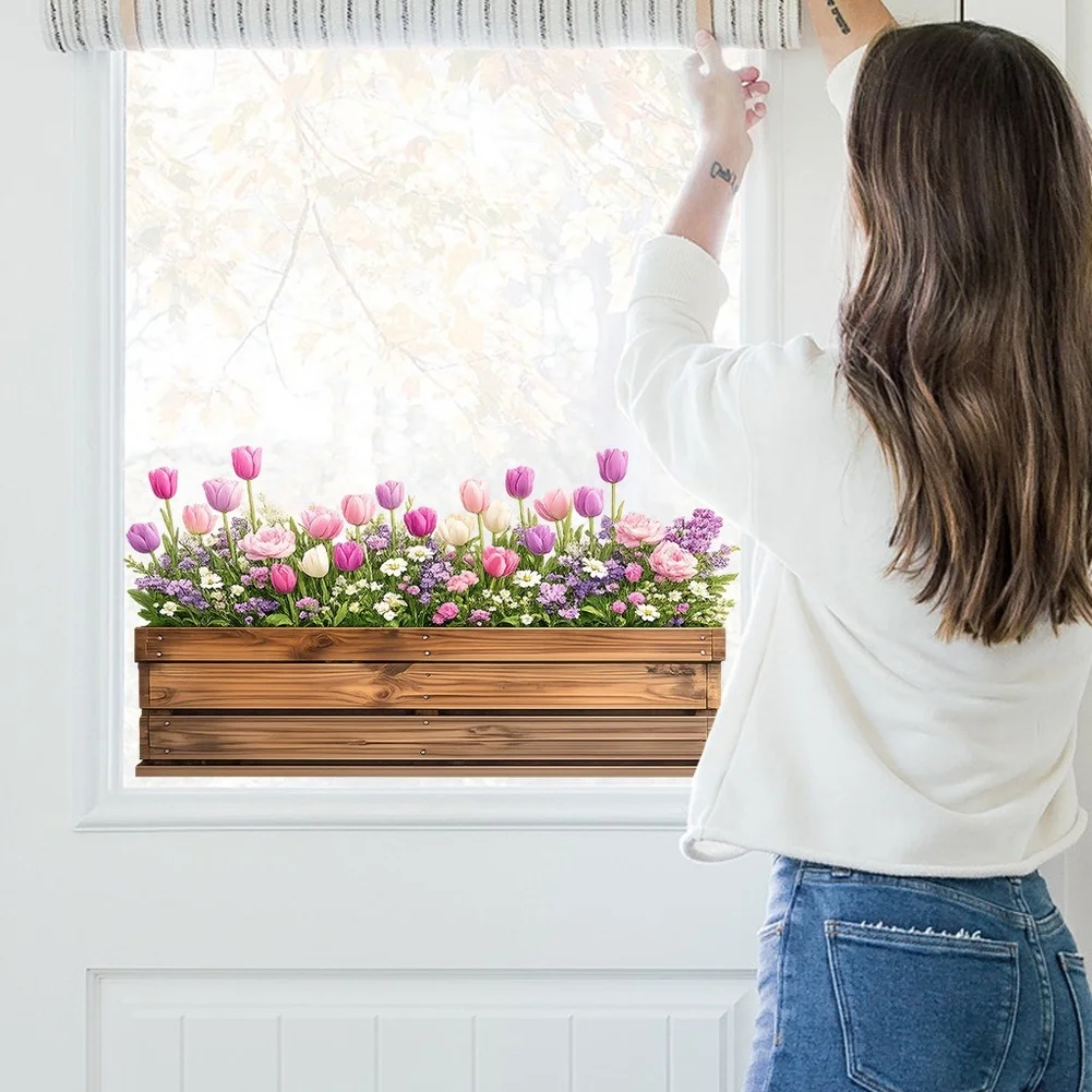 Summer Flower Wall Sticker PVC Self-Stick Waterproof Decor for Living Room Bedroom 39.3 by 21.5 Inches Easy to Apply