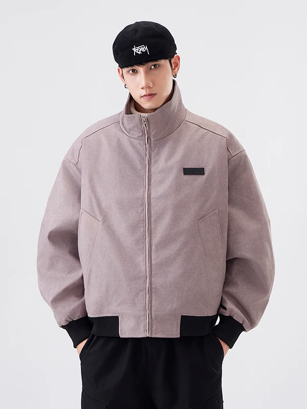 

American Retro Tie Dye Stand Collar Cotton Jaet Men's Loose Thi Warm Casual Bread Top Winter Outerwear Coat