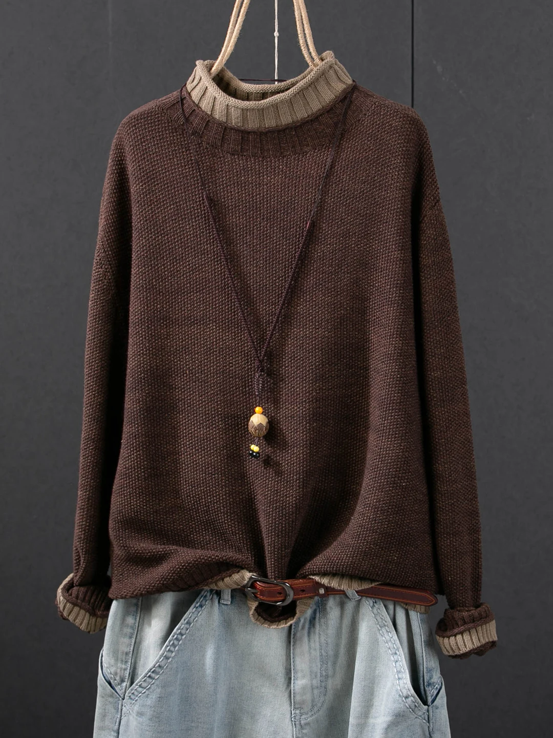 

Women Long Sleeve Casual Sweaters New Arrival 2025 Autumn Simple Style Half High Collar Female Cotton Knitted Pullovers M2111