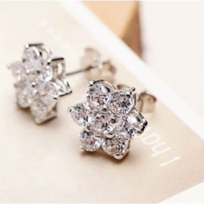 snowflake flower Edelweiss brilliant AAAA+ real zircon charm gift Stud Earrings fashion Jewelry lover party summer beach quality