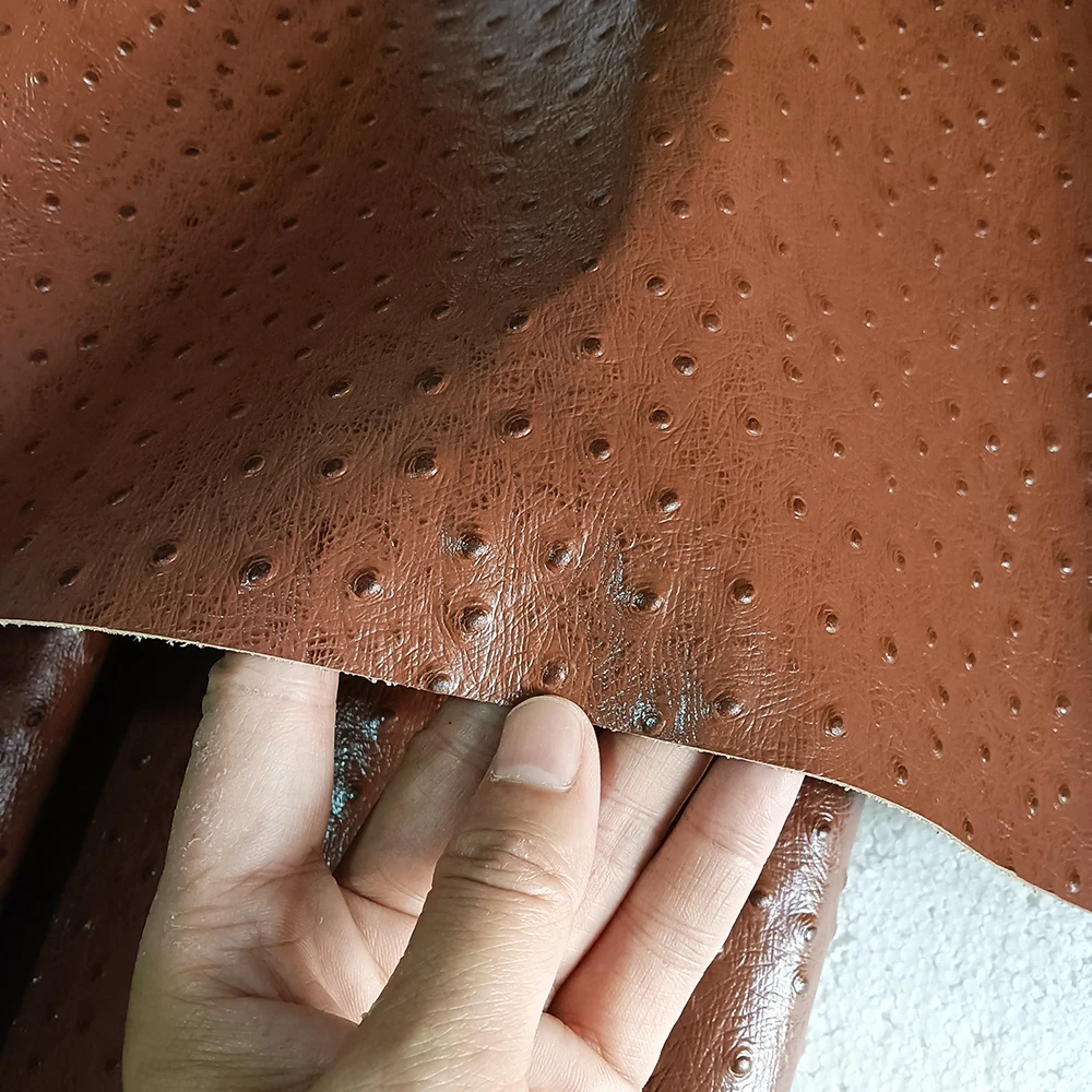 Ostrich Embossed Cow Leather DIY, 1.2mm, First Layer, Brown, Solid Color, Leather Bag, Manual Material Accessories