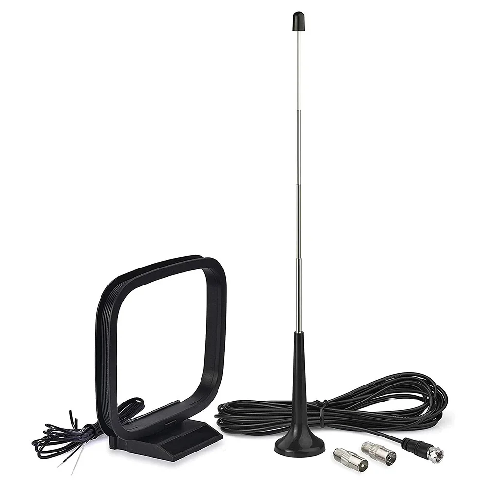 For FM AM Loop For Antenna Telescopic Magnetic Base 75 Ohm For Coaxial Cable With For F Type Connector For Home Theater AV Tuner