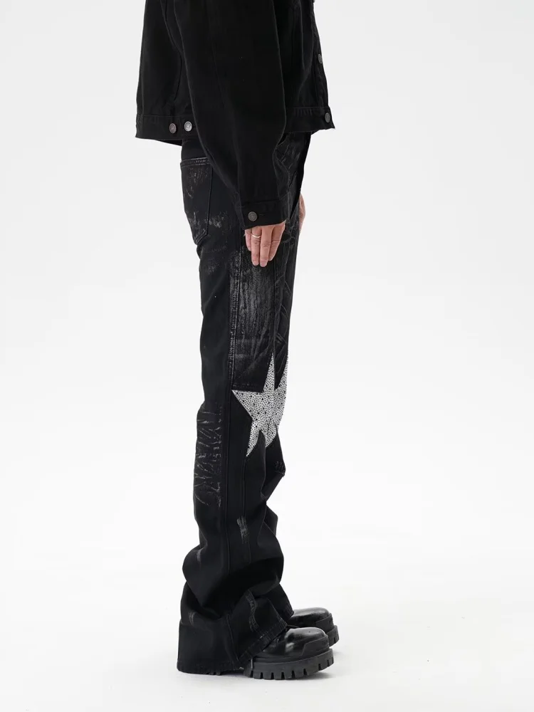 2025 الأمريكية الرجعية Y2K الشارع الشهير ستار التطريز غسلها الأسود جينز ضيق السراويل للرجال الملابس السراويل الطويلة Pantalon Hombre #5