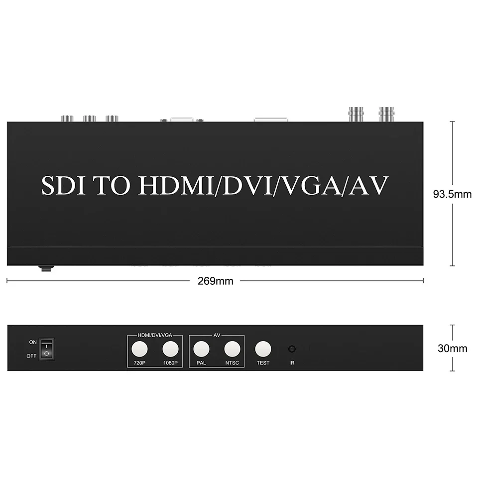 Convertidor de Audio y vídeo SD/HD/3G SDI a HDMI DVI VGA AV CVBS con adaptador de salida de bucle SDI para Monitor Multimedia HDTV