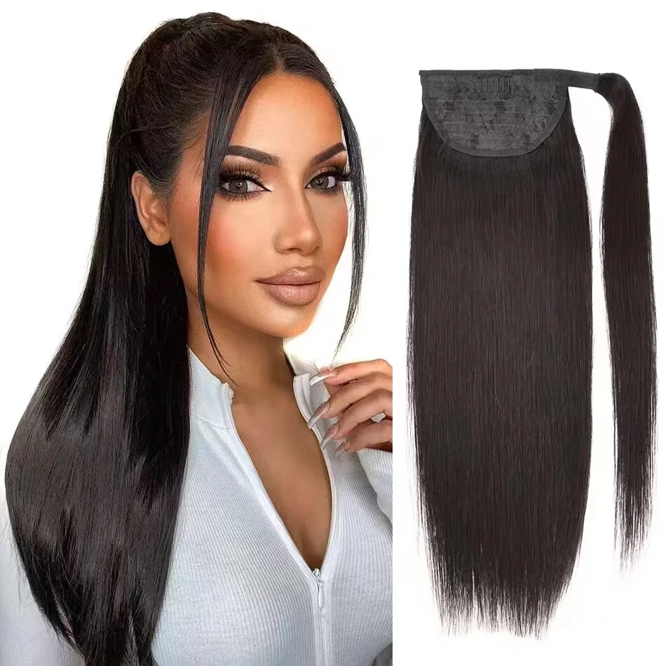 Ekstensi rambut lurus manusia Ponytail klip bungkus di sekitar Ponytail rambut dalam potongan rambut Real Beauty rambut Remy Brasil 12 "sampai 26 inci