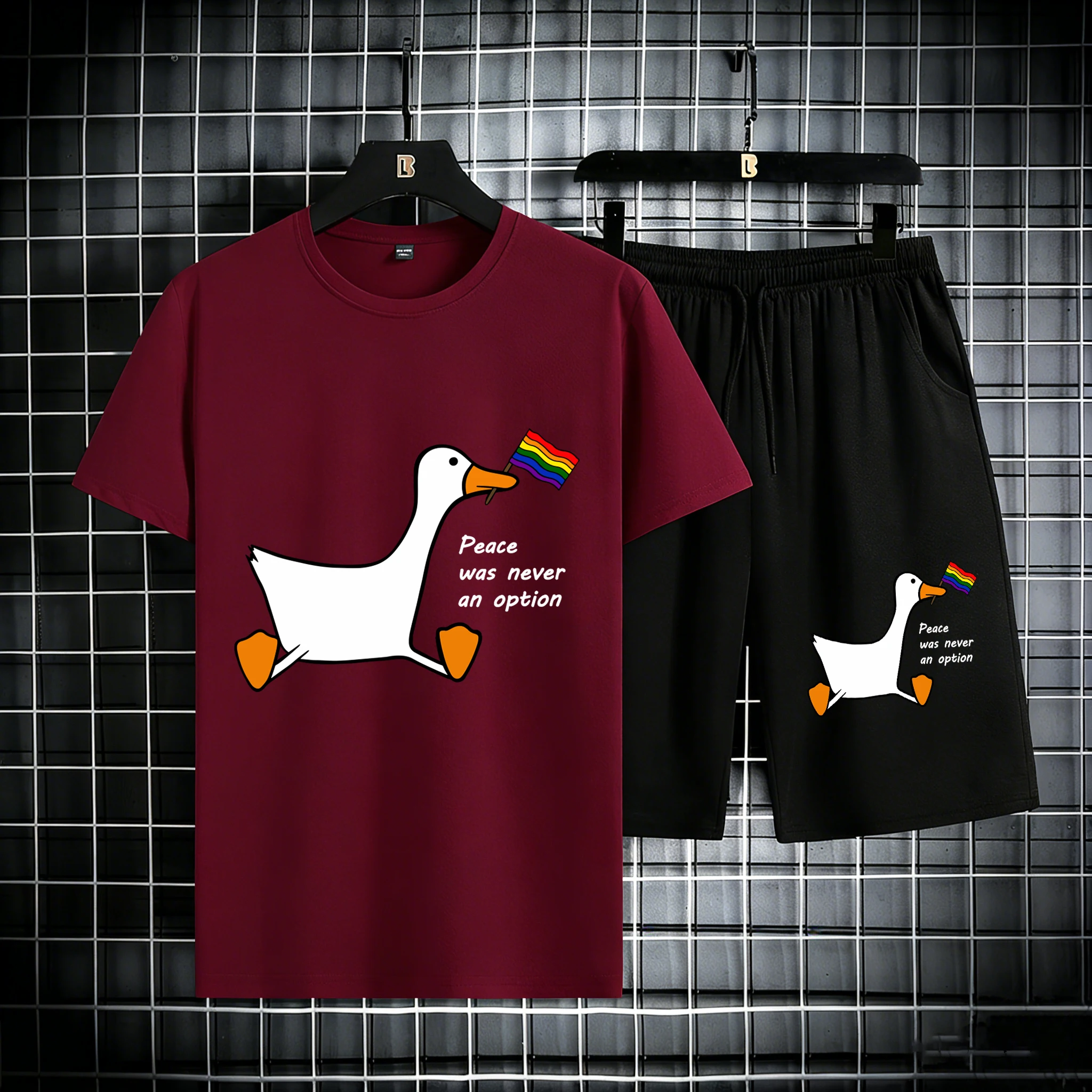 

Peace Was Never An Option Printing Cotton Summer All-Match Men T-Shirt Suit Loose Sport Tees & Shorts Oversize Classic Tops
