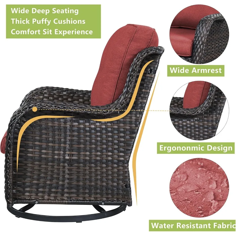 Wicker Patio Furniture Set - 5 Piece Rattan Outdoor Sectional Conversation Sets with 2 Rocking Swivel Chairs,2 Ottomans