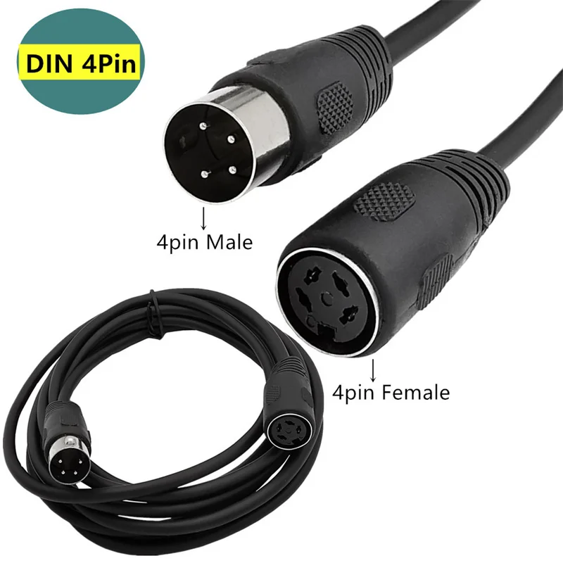 4 Pin DIN Connector Cable, 4Pin DIN Male to Male/Female Connector Power Supply Cable for Audio Digital Devices Black, 1m 1.5m 3m