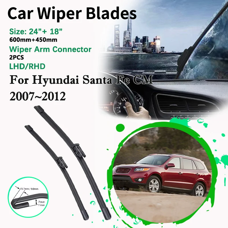 

Автомобильные передние щетки стеклоочистителя для Hyundai Santa Fe CM 2007 ~ 2012, безрамная резиновая щетка для резки лобового стекла, аксессуары с левым рулем и правым рулем