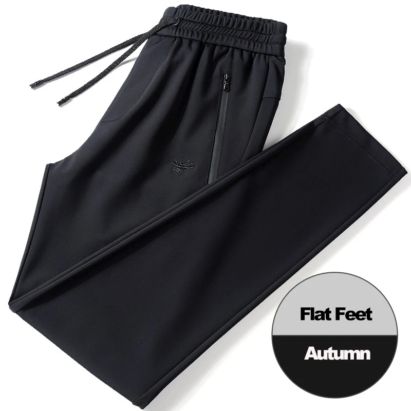 

Winter Warm Pants Men's Elastic Waist Zip Pocket Loose Casual Fleece Thicken Trouser Comfortable Straight Embroidered Sweatpants