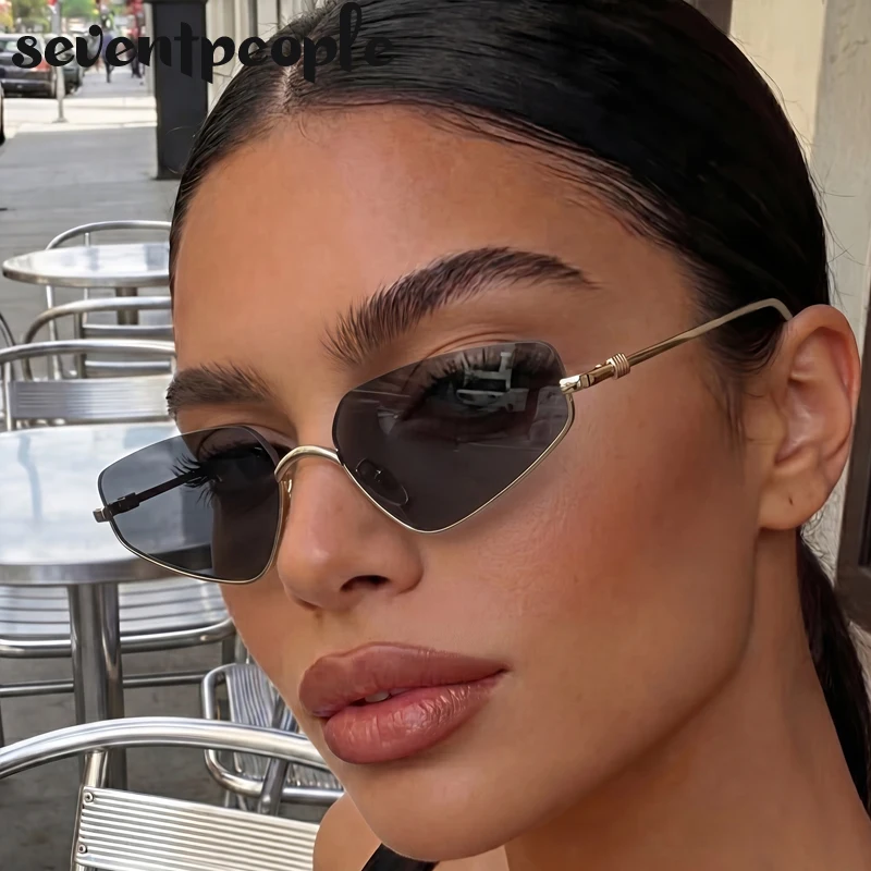 

Small Semi-Rimless Cat Eye Punk Sunglasses Women 2026 Luxury Design Vintage Polygon Half Frame Metal Sun Glasses Ladies Eyewear