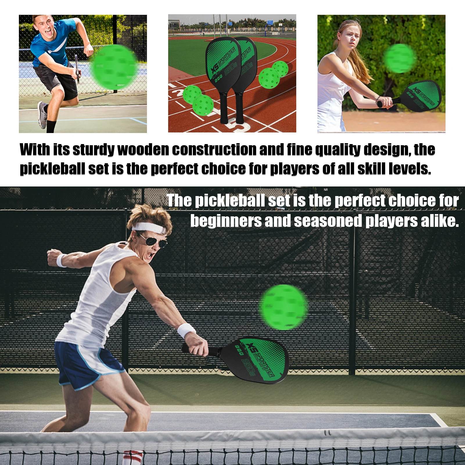 مجموعة مجاديف تنس كرة البيسبول والشاطئ المبتدئين مع 4 كرات - مجموعة اللياقة البدنية الرياضية الخارجية لجميع مستويات المهارات